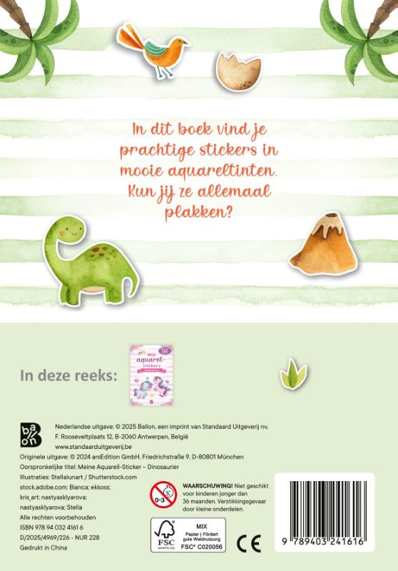 Achterkant van Mijn aquarelstickers dinosauriërs