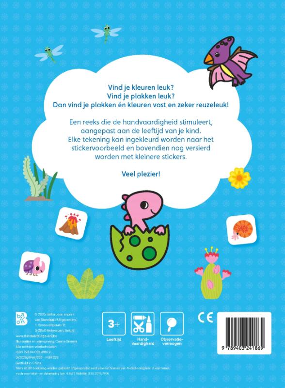 Achterkant van Plak en kleur Dino's