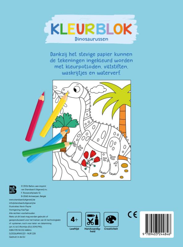 Achterkant van Kleurblok Dinosaurussen