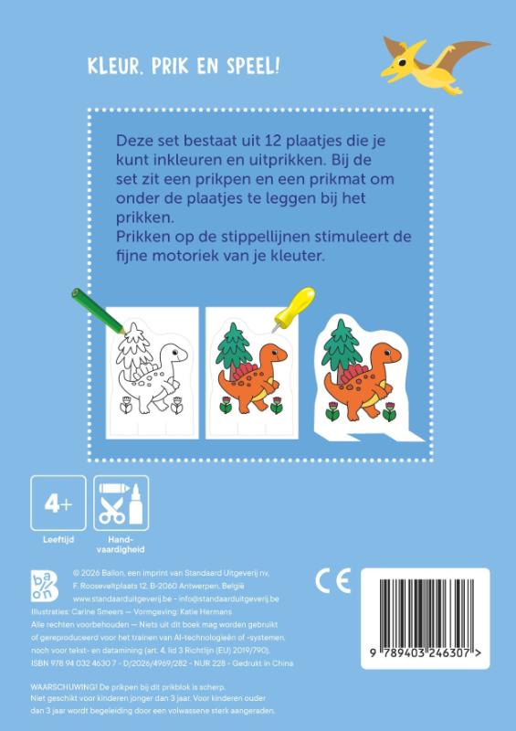 Achterkant van Mijn kleur- en prikblok: Dinosaurussen