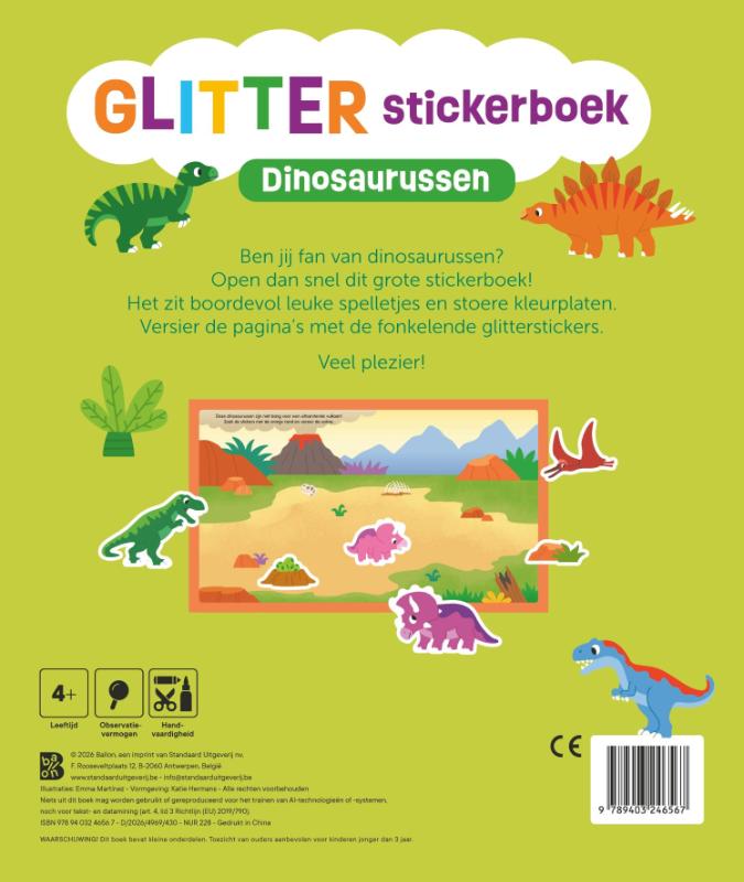 Achterkant van Glitterstickerboek: Dinosaurussen