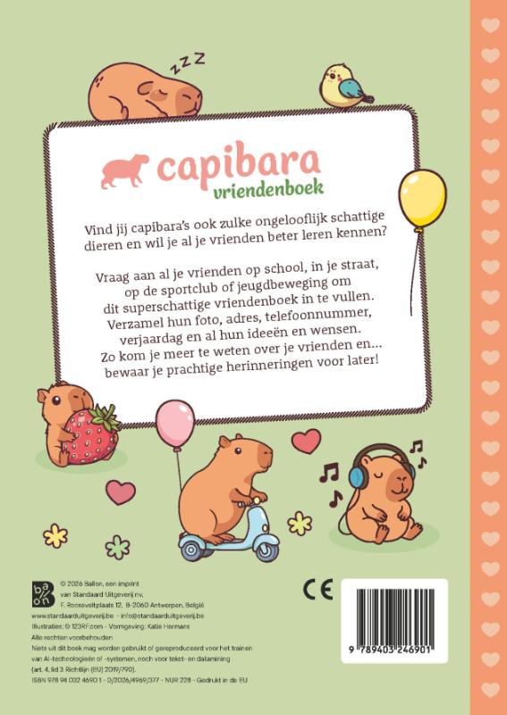 Achterkant van Cute & Cosy Capibara vriendenboek