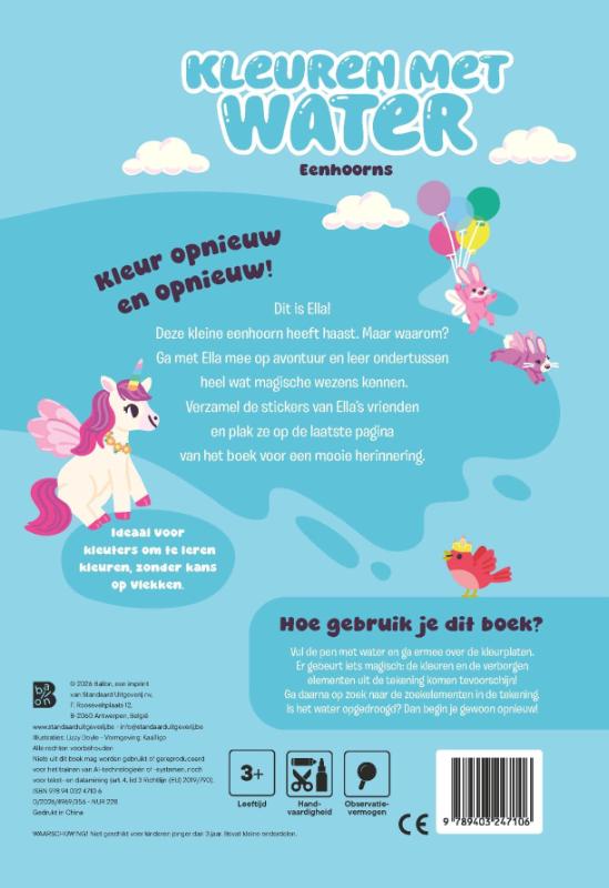Achterkant van Kleuren met water: Eenhoorns