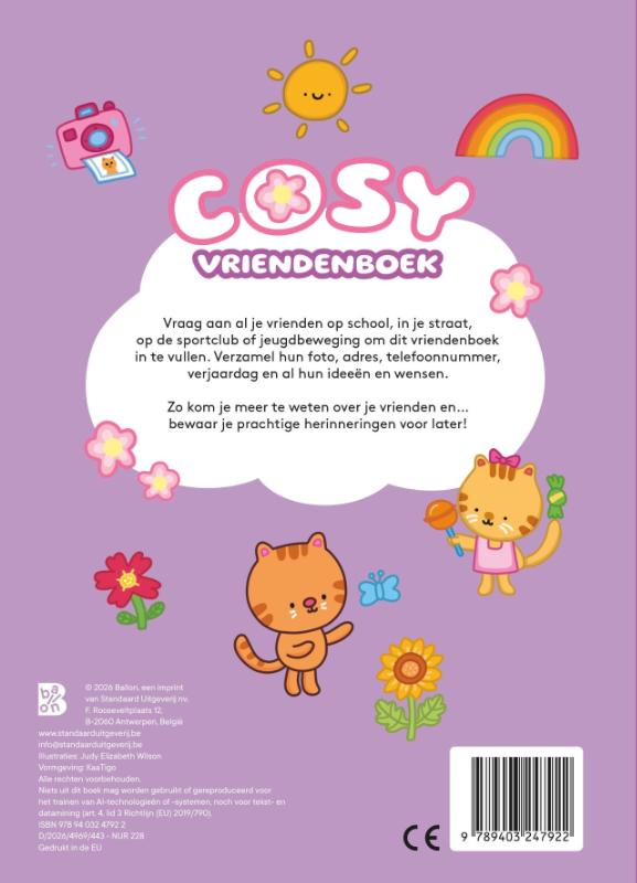 Achterkant van Cosy vriendenboek