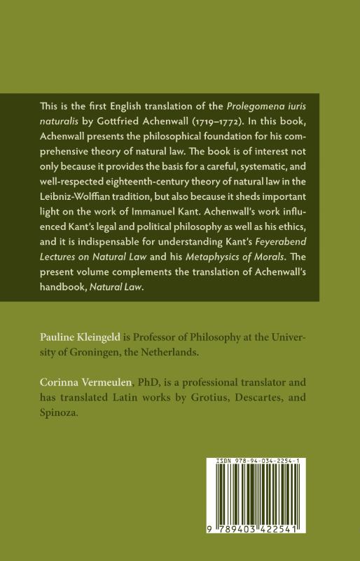 Achterkant van Prolegomena to Natural Law