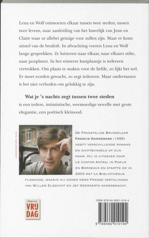 Achterkant van Wat je 's nachts zegt tussen twee steden