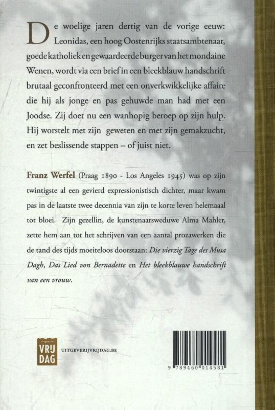 Achterkant van Het bleekblauwe handschrift van een vrouw