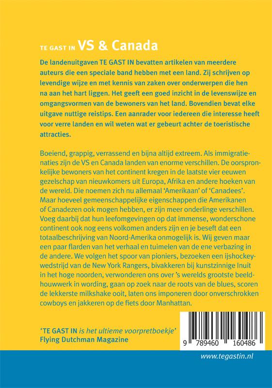 Achterkant van Te gast in VS en Canada
