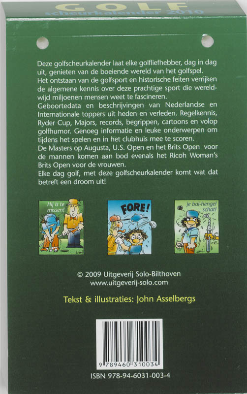 Achterkant van Golf scheurkalender 2010