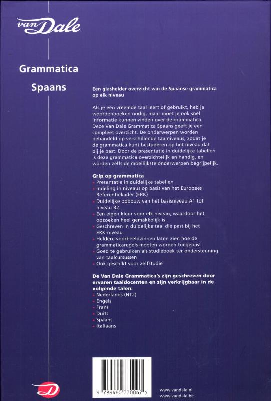 Achterkant van Van Dale grammatica Spaans