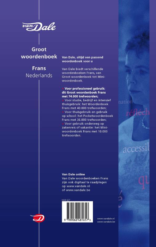 Achterkant van Van Dale groot woordenboek Frans-Nederlands