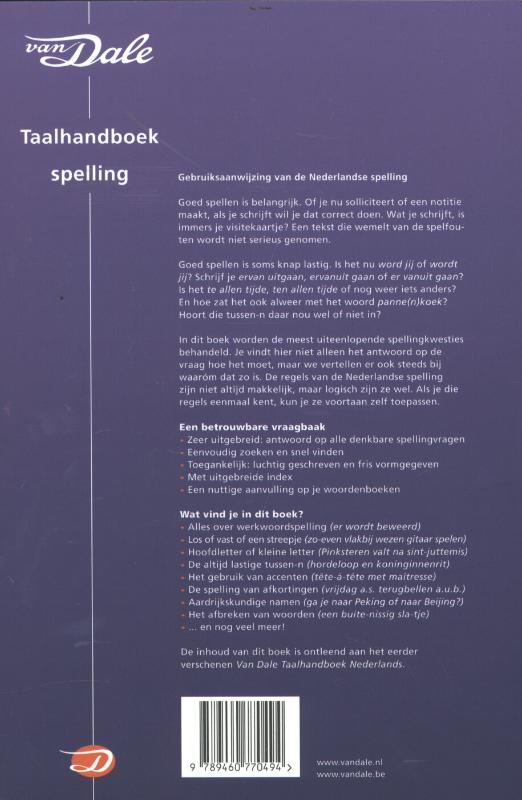 Achterkant van Van Dale Taalhandboek spelling