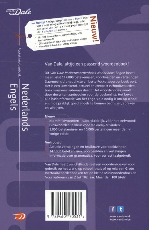 Achterkant van Van Dale pocketwoordenboek Nederlands-Engels