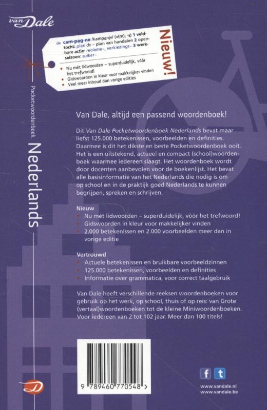 Achterkant van Van Dale pocketwoordenboek Nederlands