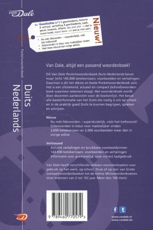 Achterkant van Van Dale pocketwoordenboek Duits-Nederlands