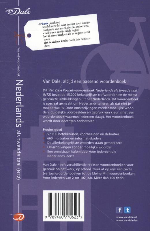 Achterkant van Van Dale pocketwoordenboek Nederlands als tweede taal (NT2)