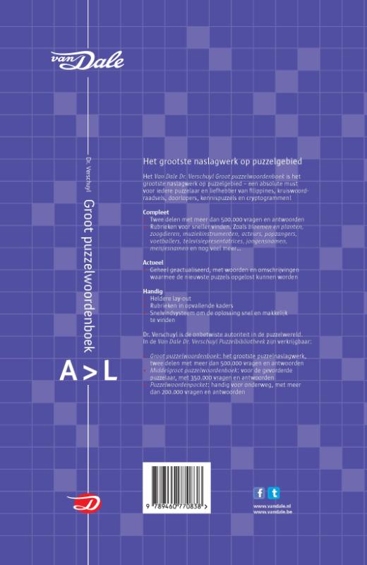 Achterkant van Van Dale Dr.Verschuyl groot puzzelwoordenboek