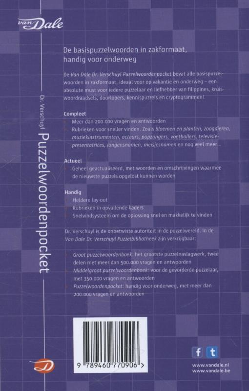 Achterkant van Van Dale Dr. Verschuyl puzzelwoordenpocket