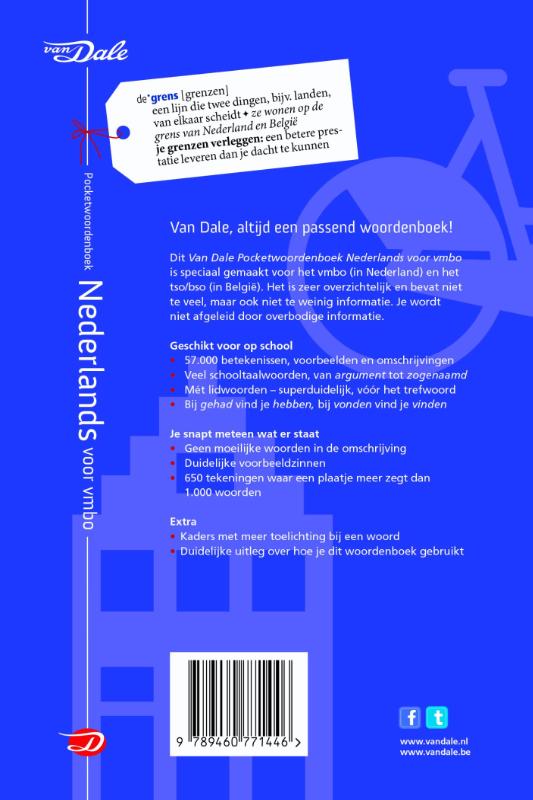 Achterkant van Van Dale pocketwoordenboek Nederlands voor vmbo