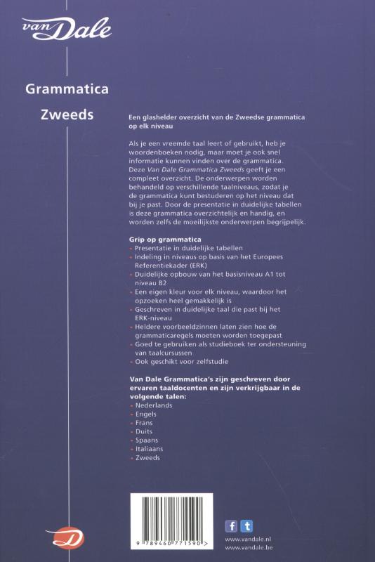 Achterkant van Van Dale grammatica Zweeds