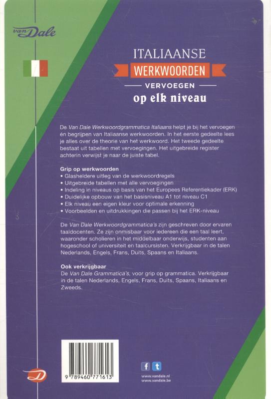 Achterkant van Van Dale Werkwoordgrammatica Italiaans