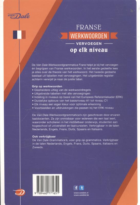 Achterkant van Van Dale Werkwoordgrammatica Frans