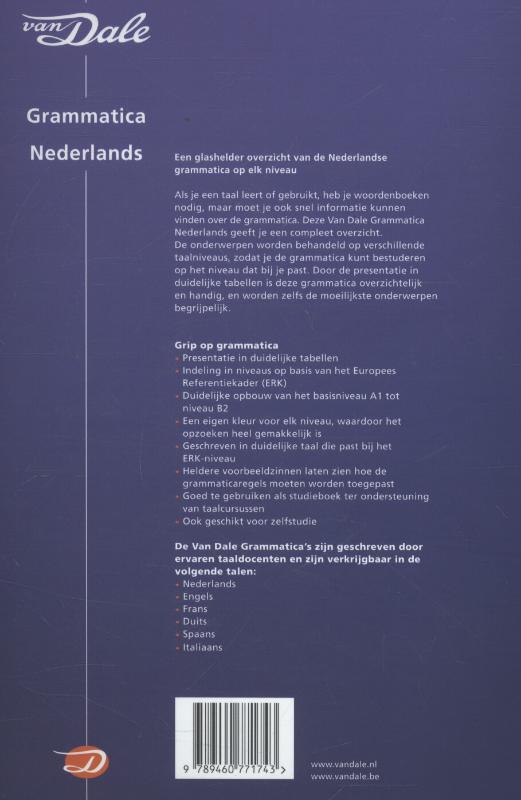 Achterkant van Van Dale grammatica Nederlands