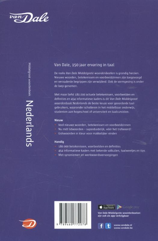 Achterkant van Van Dale middelgroot woordenboek Nederlands