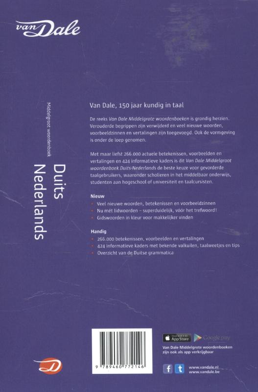 Achterkant van Van Dale middelgroot woordenboek Duits-Nederlands