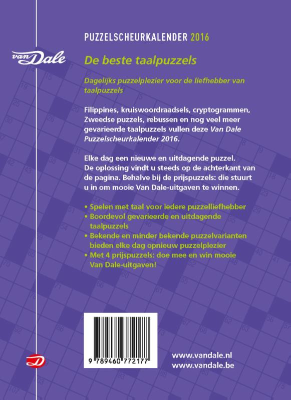 Achterkant van Van Dale Puzzelscheurkalender 2016