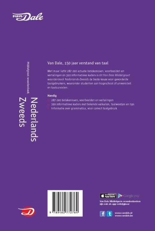 Achterkant van Van Dale Middelgroot woordenboek Nederlands-Zweeds