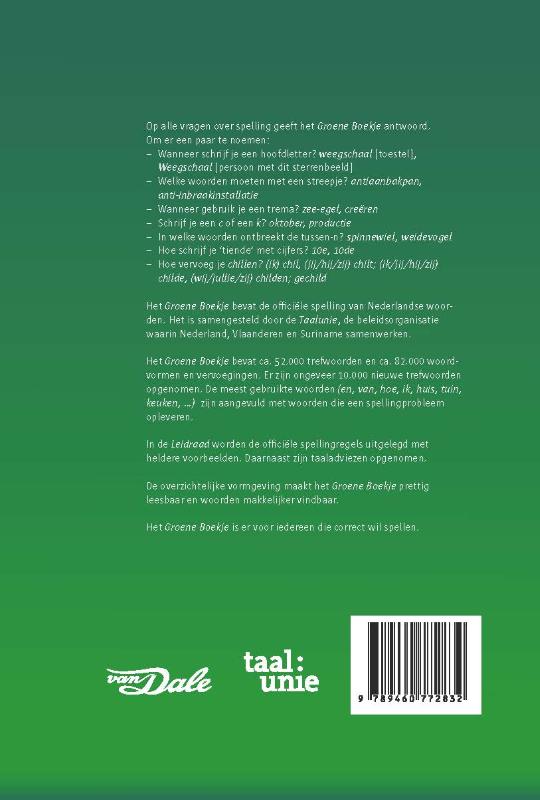 Achterkant van Het Groene Boekje