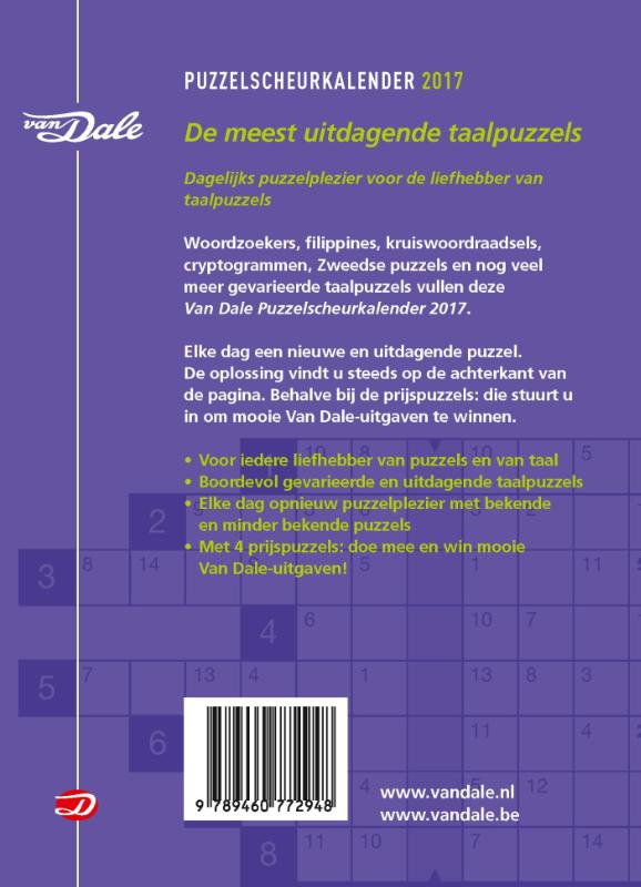 Achterkant van Van Dale Puzzelscheurkalender 2017