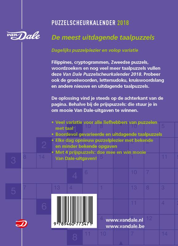 Achterkant van Van Dale Puzzelscheurkalender 2018