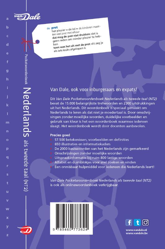 Achterkant van Van Dale pocketwoordenboek Nederlands als tweede taal (NT2)