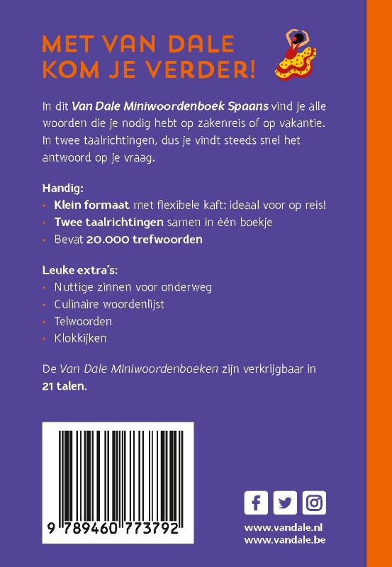 Achterkant van Van Dale Miniwoordenboek Spaans