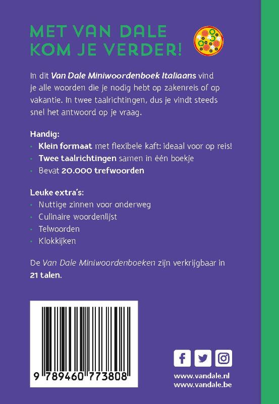 Achterkant van Van Dale Miniwoordenboek Italiaans