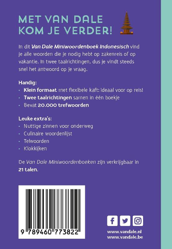 Achterkant van Van Dale Miniwoordenboek Indonesisch