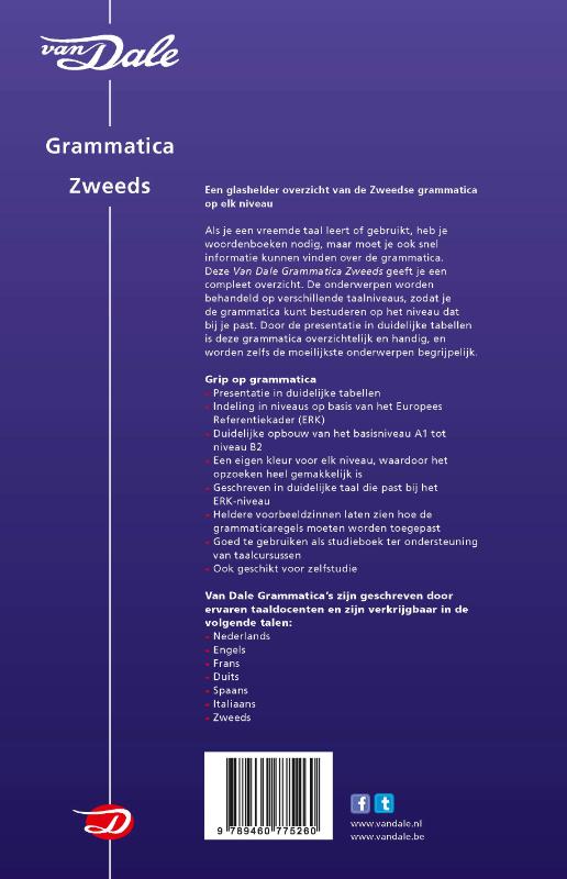 Achterkant van Van Dale Grammatica Zweeds