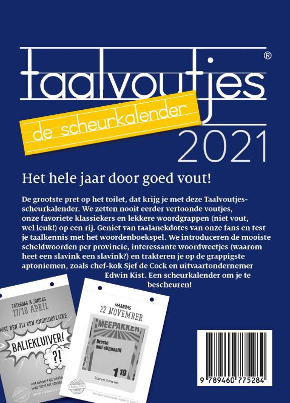Achterkant van Taalvoutjes - de scheurkalender 2021