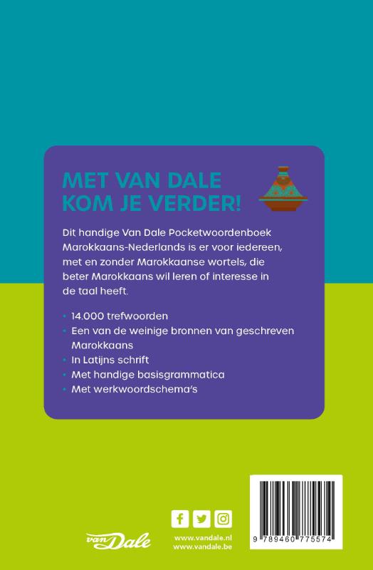 Achterkant van Van Dale Pocketwoordenboek Marokkaans-Nederlands