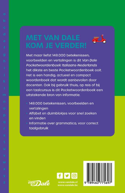 Achterkant van Van Dale Pocketwoordenboek Italiaans-Nederlands