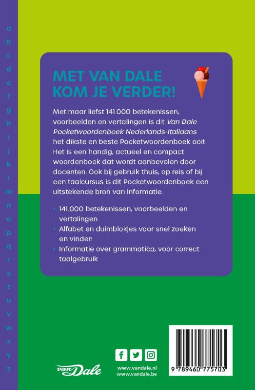 Achterkant van Van Dale Pocketwoordenboek Nederlands-Italiaans
