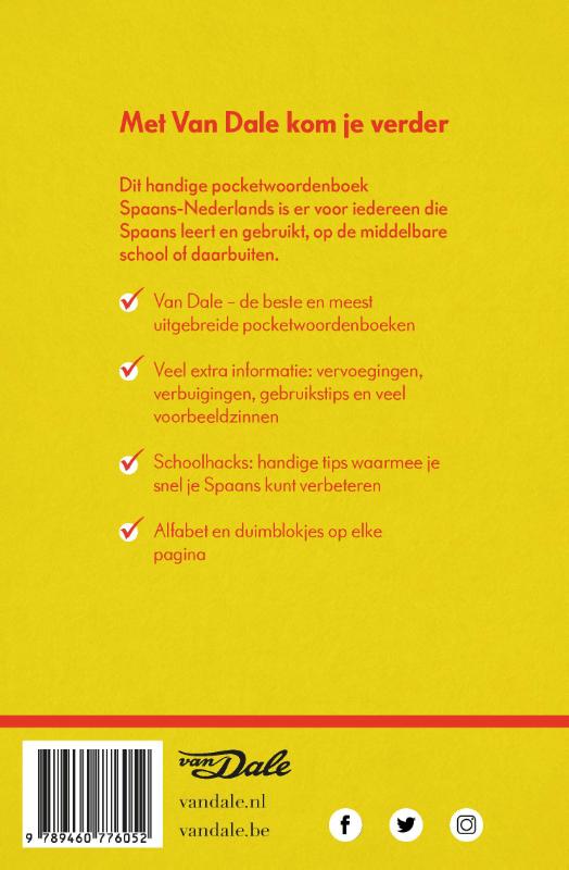 Achterkant van Van Dale Pocketwoordenboek Spaans-Nederlands