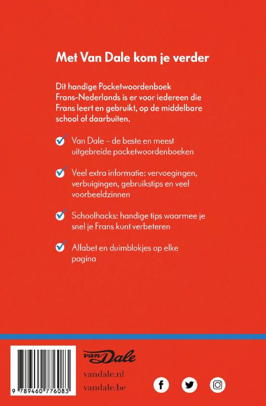 Achterkant van Van Dale Pocketwoordenboek Frans-Nederlands