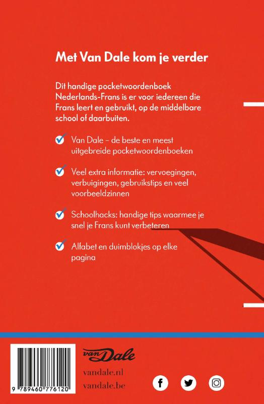Achterkant van Van Dale Pocketwoordenboek Nederlands-Frans