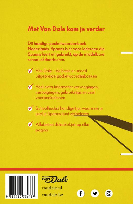 Achterkant van Van Dale Pocketwoordenboek Nederlands-Spaans