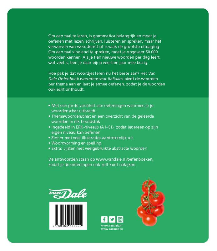 Achterkant van Van Dale Oefenboek woordenschat Italiaans