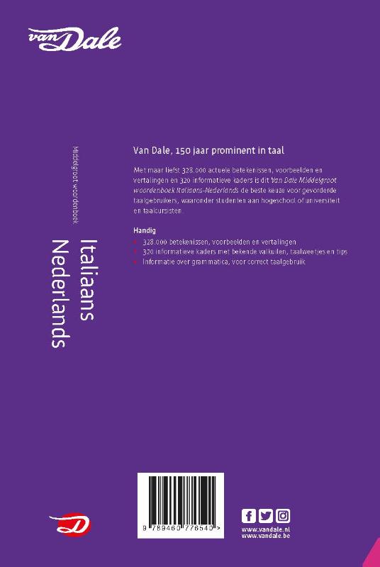 Achterkant van Van Dale Middelgroot woordenboek Italiaans-Nederlands