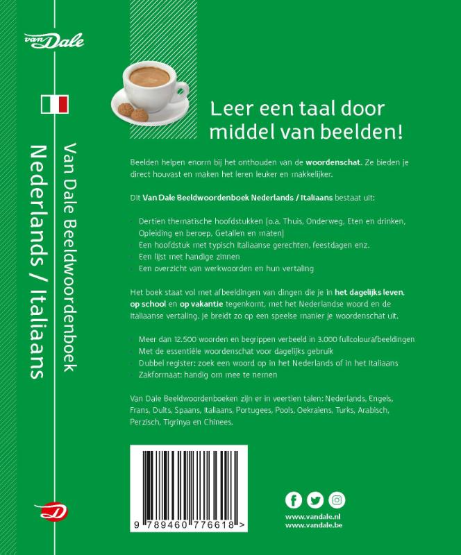 Achterkant van Van Dale Beeldwoordenboek Nederlands/Italiaans